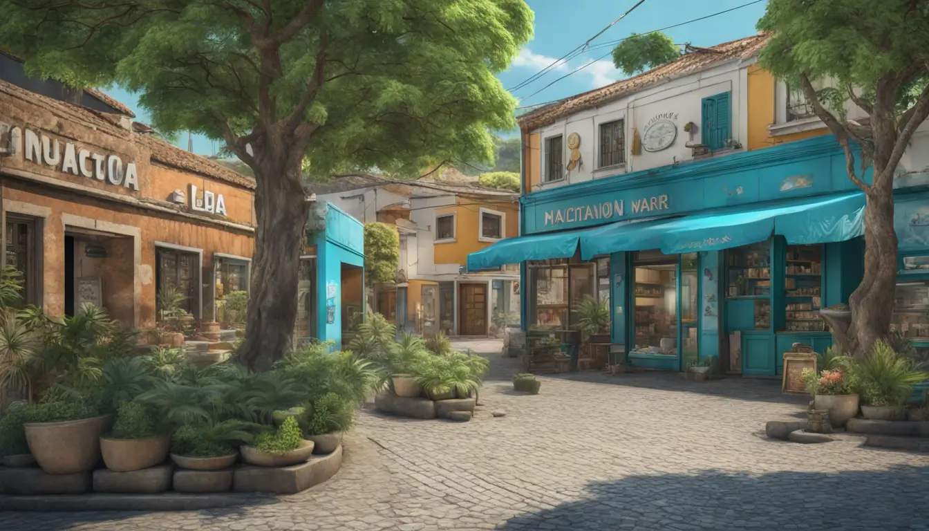Imagem de uma rua de comércio varejista com lojas exibindo o símbolo do Simples Nacional, representando os benefícios do regime tributário.