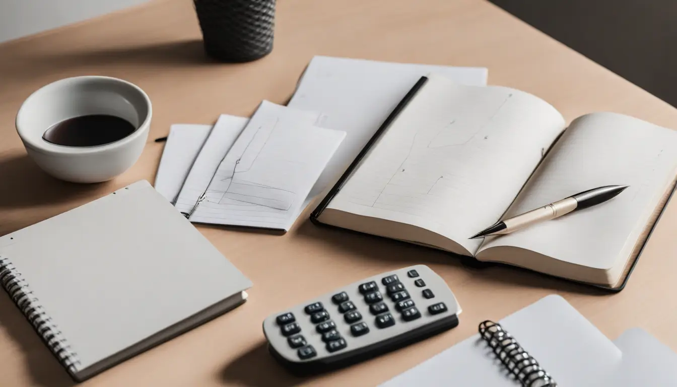 Imagem representando Lucro Presumido para prestadores de serviço: notebook e calculadora com gráficos financeiros em um escritório.