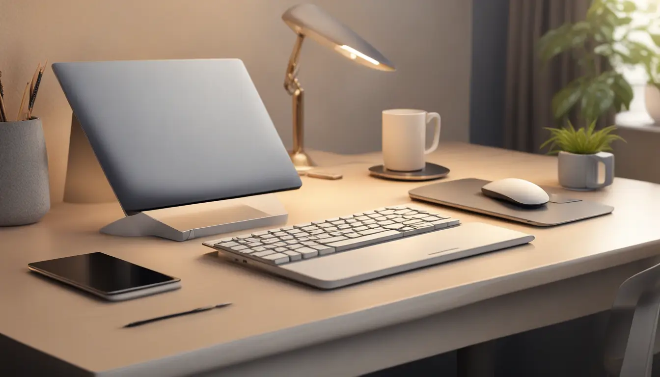 Ilustração de um escritório com computador e certificado digital A1 visível ao lado do teclado, destacando segurança da informação.