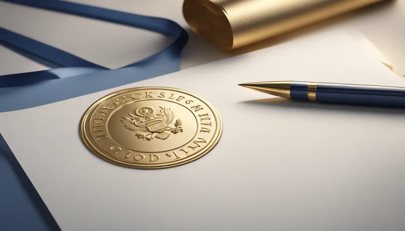 Selo dourado com marca de verificação simbolizando a Regularidade Fiscal ao lado de documentos oficiais, representando o CND para empresas.