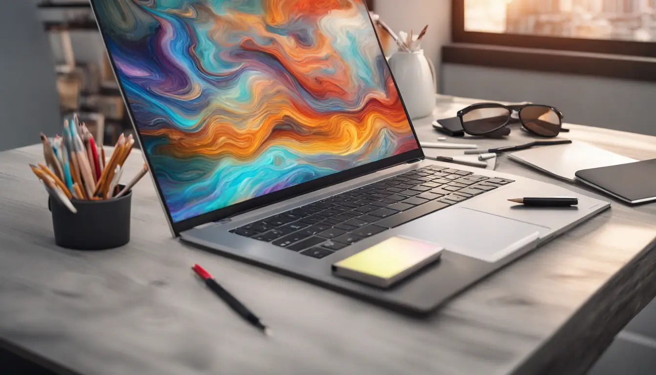 Imagem de uma mesa de escritório com laptop aberto, formulários de abertura de empresa, documentos, caneta, carimbo e gráficos coloridos na parede