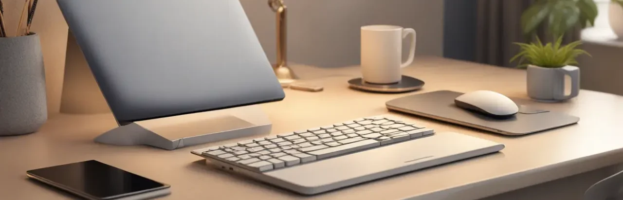 Ilustração de um escritório com computador e certificado digital A1 visível ao lado do teclado, destacando segurança da informação.