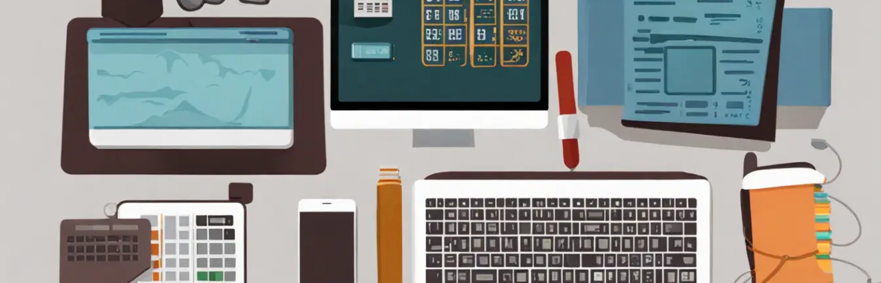 Escritório organizado com elementos para a elaboração do imposto de renda, destacando computador, calculadora e formulários, ideal para consultas sobre finanças e tributos.