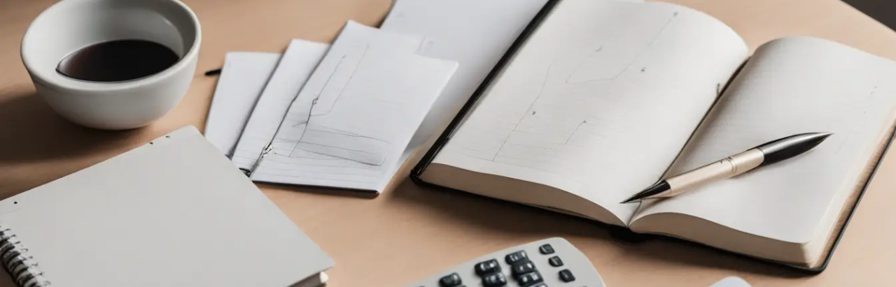 Imagem representando Lucro Presumido para prestadores de serviço: notebook e calculadora com gráficos financeiros em um escritório.