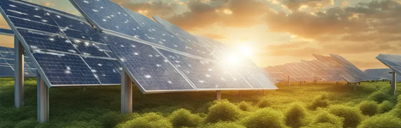 Usina solar moderna com painéis solares azuis em funcionamento, destacando a energia sustentável para empresas e a redução de impostos no Brasil